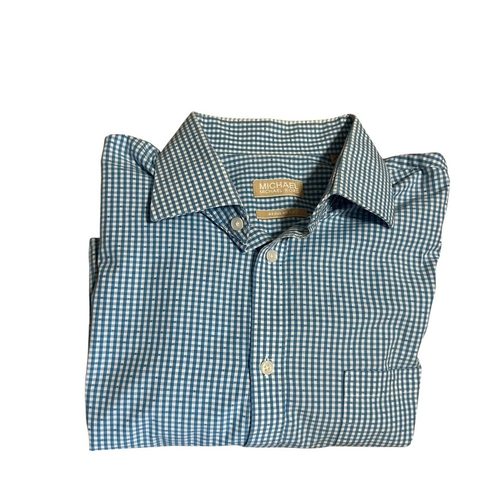 Michael Kors Blue Casual Button Down Shirt Gingham‎ Pattern  Preppy Neck 16 1/2